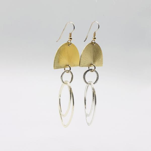 Bold geometric half moon dangle earrings two-tone gold/silver. Lightweight, sterling silver ear wires DianaHDesigns/Artful Handmade Jewelry picture