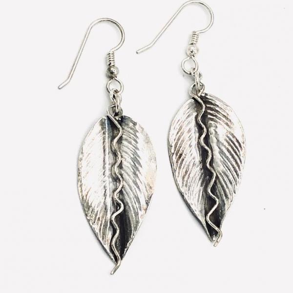 Sterling autumn leaf/vine dangle earrings Artful Handmade Jewelry by DianaHDesigns. Fall leaf shape, textured, oxidized and one-of-a-kind! picture