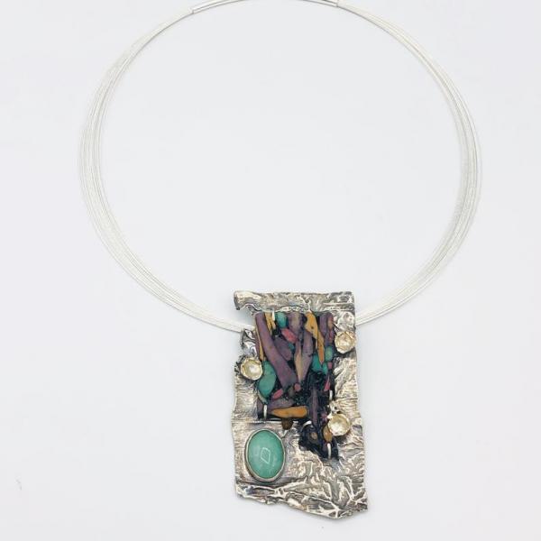 Reticulated Sterling Silver and Heather Handmade Pendant Necklace. Artful Jewelry by DianaHDesigns. One-of-a-kind, Earrings available too! picture