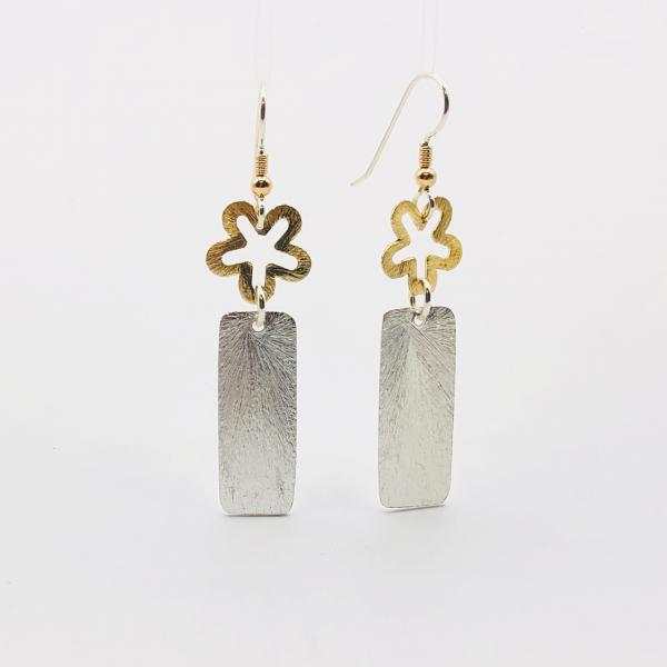 Geometric flower statement earrings. Bold, elegant in gold/silver tones. Lightweight, sexy dangles, sterling ear wires. By DianaHDesigns! picture