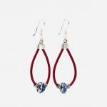 Handmade leather dangle earrings in red, blue, white with silver accents. Lightweight, one-of-a-kind. Sterling ear wires! DianaHDesigns