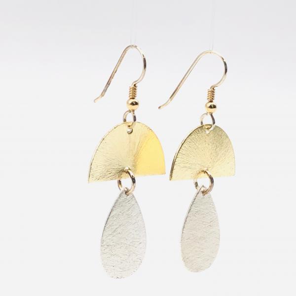 DianaHDesigns Contemporary Geometric Statement Earrings Half Moon/Tear Drop Lightweight Dangles Gold/Silver Tones, Sterling Silver Ear Wires picture