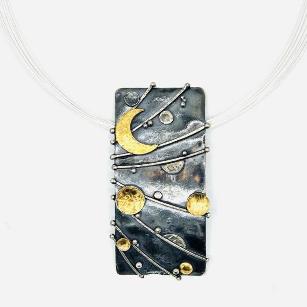 Celestial Keum-bo 24k Gold on Sterling Silver Pendant/Necklace. Artful Handmade Jewelry by DianaHDesigns. One-of-a-kind & truly stunning! picture