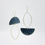 Asymmetrical half-moon shape earrings in blue/brown enamel dangle gracefully, sterling ear wires. Artful Handmade Jewelry by DianaHDesigns!
