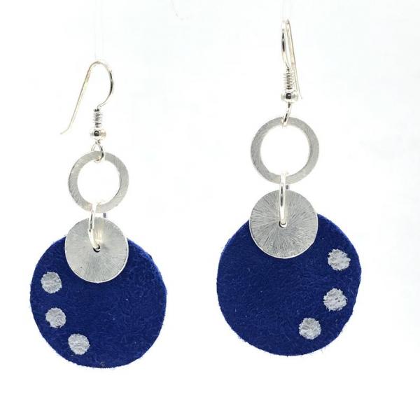 Modern, bold Blue Suede leather earrings. Hand painted, geometric, contemporary design with sterling silver ear wires. By DianaHDesigns! picture
