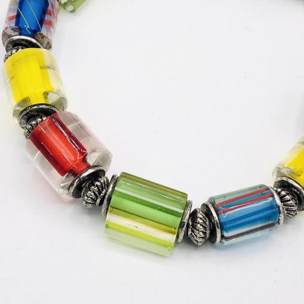 DianaHDesigns Artisan Colorful Stackable Bracelet is Beaded with Rainbow Cane Glass, Silver Plated Beads & Toggle Clasp. Handmade, Only One picture