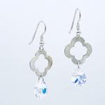 Sterling Silver/Swarovski Dangle Earrings Flower/Four Leaf Clover shape textured sterling silver by DianaHDesigns Artful Handmade Jewelry!