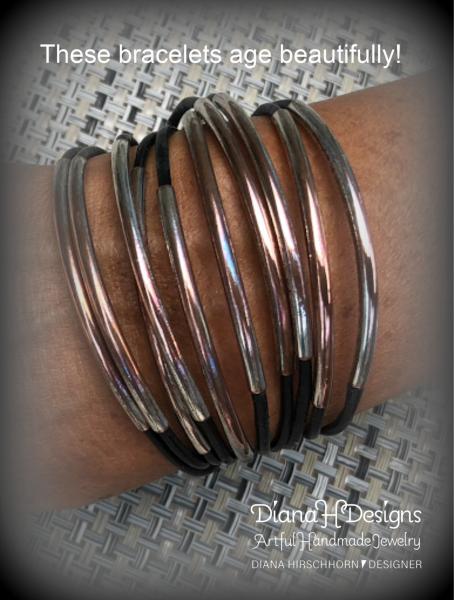 Metallic Grey Boho/Modern Artisan Leather Multi-Strand Stackable Wrap Bracelet.  Many other colors. Unique Magnetic Clasp. DianaHDesigns picture