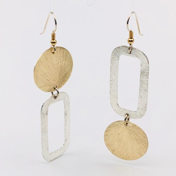 Modern asymmetrical geometric gold/silver earrings, sterling silver ear wires.  Fun, bold, lightweight and sexy dangles!  By DianaHDesigns picture