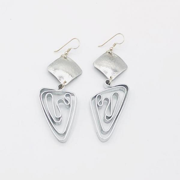 Silver aluminum statement earrings by DianaHDesigns. Handmade, contemporary, geometric, lightweight and graceful! One-of-a-kind pair! picture