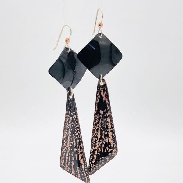 Menswear influence! Handmade earrings in black/copper enamel geometric one-of-a-kind dangles w/ sterling silver ear wires handmade unique! picture