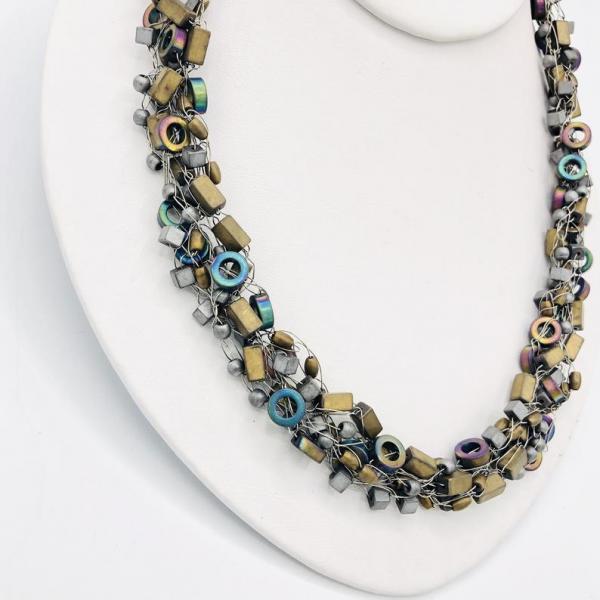 Architectural Design Colorful Iridescent Titanium Bead Necklace. Edgy, elegant. One-of-a-Kind Artful Handmade Jewelry by Diana Hirschhorn! picture