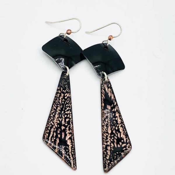 Menswear influence! Handmade earrings in black/copper enamel geometric one-of-a-kind dangles w/ sterling silver ear wires handmade unique! picture