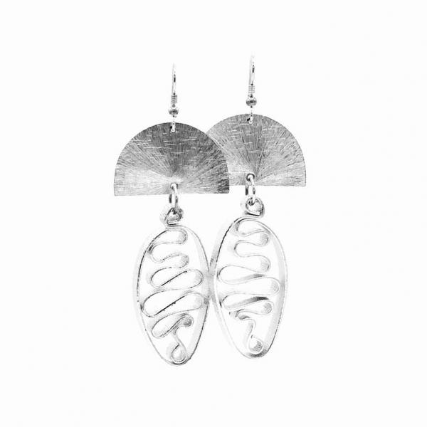 Bold silver aluminum statement earrings by DianaHDesigns. Handmade, contemporary, geometric, lightweight and graceful! One-of-a-kind pair! picture