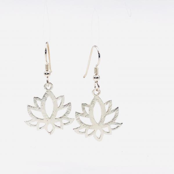 Lotus yoga earrings gold or silver tone minimalist flower design lightweight pierced dangles. Fun, Artful Handmade Jewelry by DianaHDesigns picture