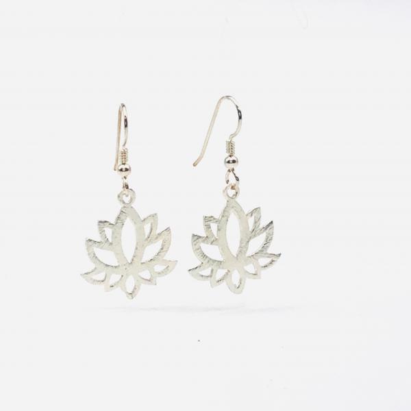 Lotus yoga earrings gold or silver tone minimalist flower design lightweight pierced dangles. Fun, Artful Handmade Jewelry by DianaHDesigns