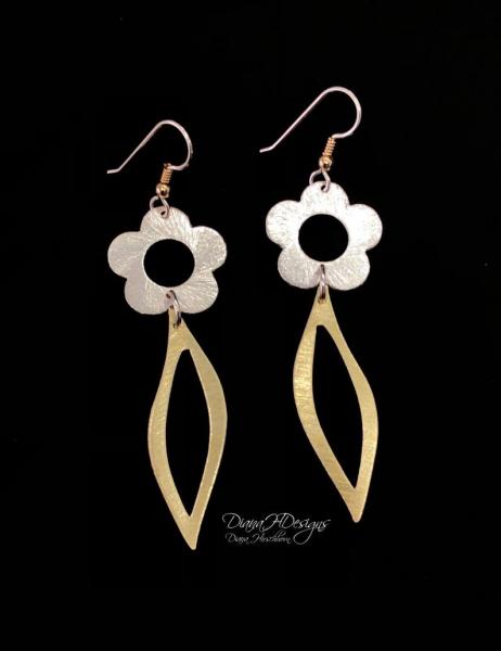 Flower Power! Fun but Sophisticated Lightweight Statement Dangle Earrings by DianaHDesigns. Contemporary two-tone with sterling ear wires. picture