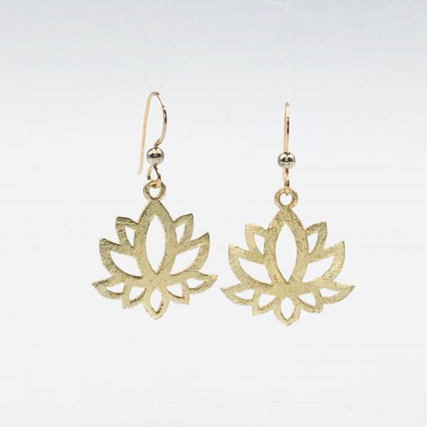 Lotus yoga earrings gold or silver tone minimalist flower design lightweight pierced dangles. Fun, Artful Handmade Jewelry by DianaHDesigns picture