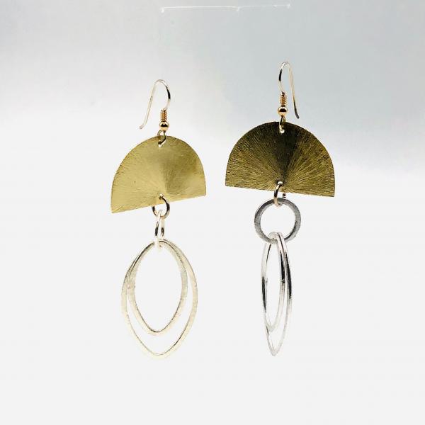 Bold geometric half moon dangle earrings two-tone gold/silver. Lightweight, sterling silver ear wires DianaHDesigns/Artful Handmade Jewelry picture