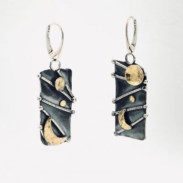 Celestial Keum-bo 24k Gold on Sterling Silver Dangle Earrings. Artful Handmade Jewelry by DianaHDesigns. One-of-a-kind and truly gorgeous!