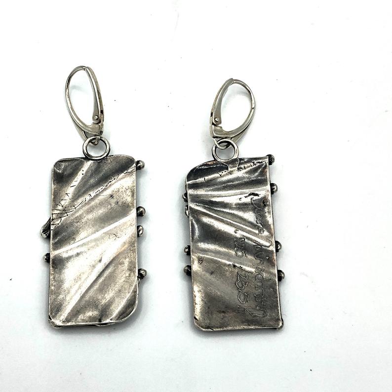 Celestial Keum-bo 24k Gold on Sterling Silver Dangle Earrings. Artful Handmade Jewelry by DianaHDesigns. One-of-a-kind and truly gorgeous! picture