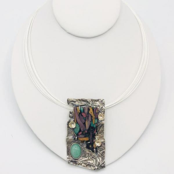 Reticulated Sterling Silver and Heather Handmade Pendant Necklace. Artful Jewelry by DianaHDesigns. One-of-a-kind, Earrings available too! picture