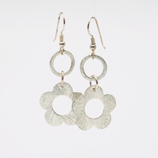 Graceful silver flower earrings. DianaHDesigns fun contemporary dangles. Lightweight, beautiful brushed plated finish, sterling ear wires! picture