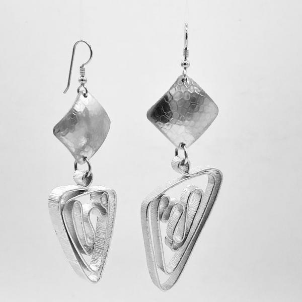 Silver aluminum statement earrings by DianaHDesigns. Handmade, contemporary, geometric, lightweight and graceful! One-of-a-kind pair! picture