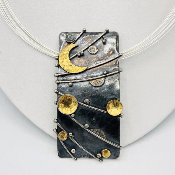 Celestial Keum-bo 24k Gold on Sterling Silver Pendant/Necklace. Artful Handmade Jewelry by DianaHDesigns. One-of-a-kind & truly stunning! picture