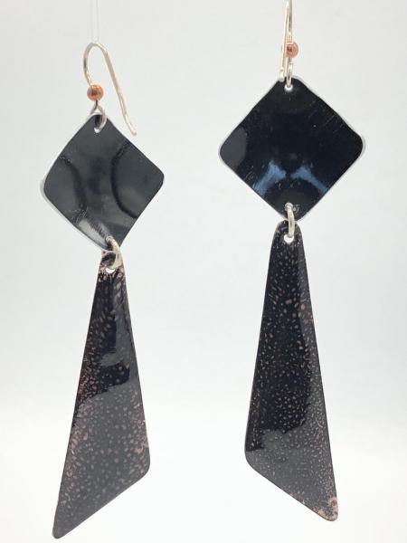 Menswear influence! Handmade earrings in black/copper enamel geometric one-of-a-kind dangles w/ sterling silver ear wires handmade unique! picture