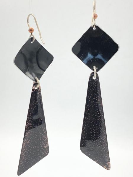 Menswear influence! Handmade earrings in black/copper enamel geometric one-of-a-kind dangles w/ sterling silver ear wires handmade unique! picture