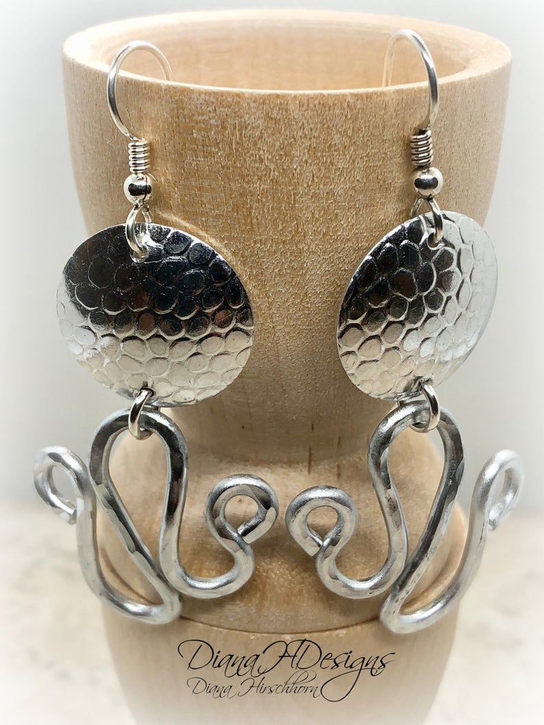 Contemporary geometric earrings! DianaHDesigns aluminum statement earrings are incredibly lightweight and graceful! One-of-a-kind pair! picture