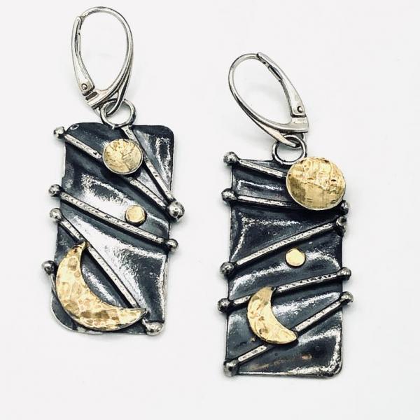 Celestial Keum-bo 24k Gold on Sterling Silver Dangle Earrings. Artful Handmade Jewelry by DianaHDesigns. One-of-a-kind and truly gorgeous! picture