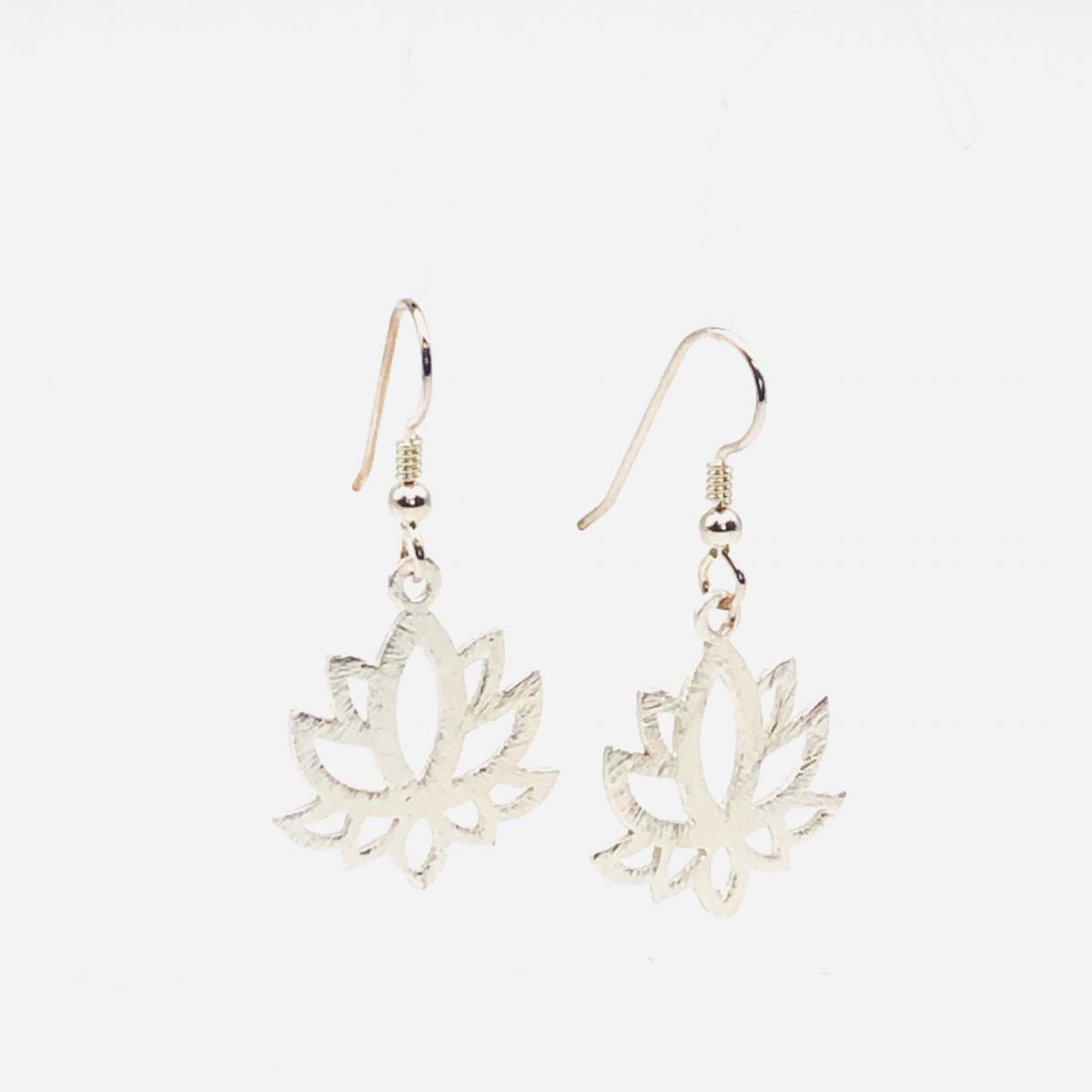 Lotus yoga earrings gold or silver tone minimalist flower design lightweight pierced dangles. Fun, Artful Handmade Jewelry by DianaHDesigns picture