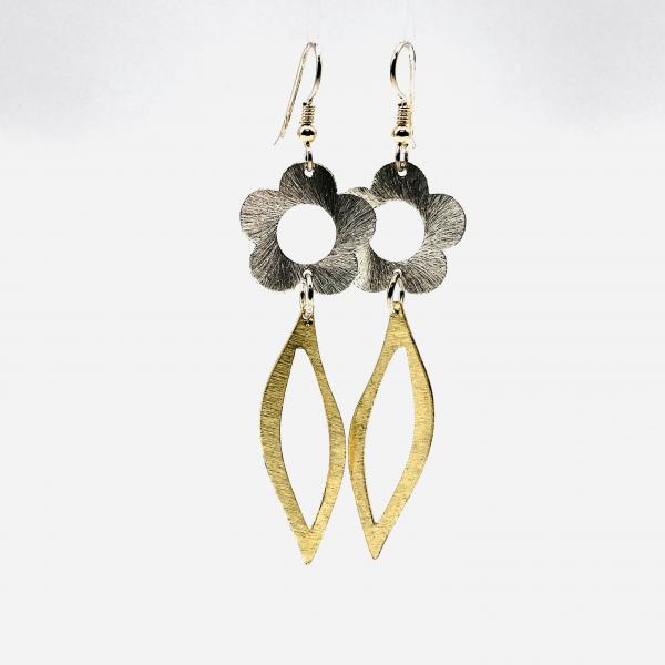 Flower Power! Fun but Sophisticated Lightweight Statement Dangle Earrings by DianaHDesigns. Contemporary two-tone with sterling ear wires. picture