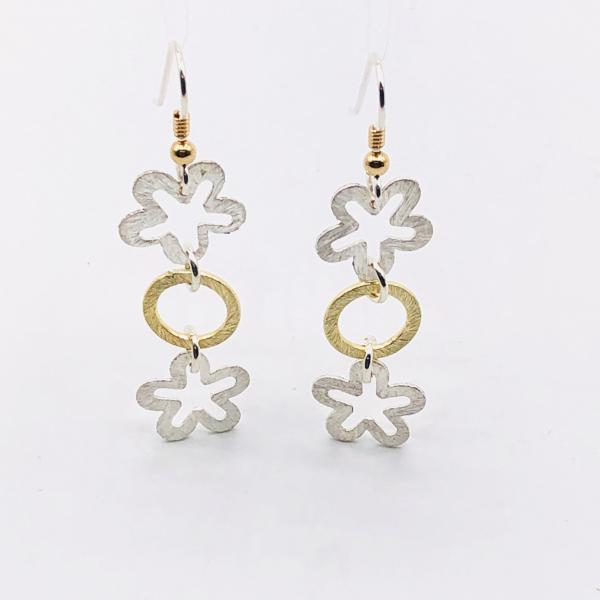 Interconnecting flower and circle dangle earrings in silver/gold, sterling silver ear wires. Elegant, sexy & lightweight. By DianaHDesigns picture