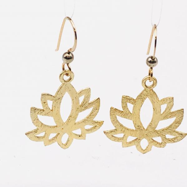 Lotus yoga earrings gold or silver tone minimalist flower design lightweight pierced dangles. Fun, Artful Handmade Jewelry by DianaHDesigns picture