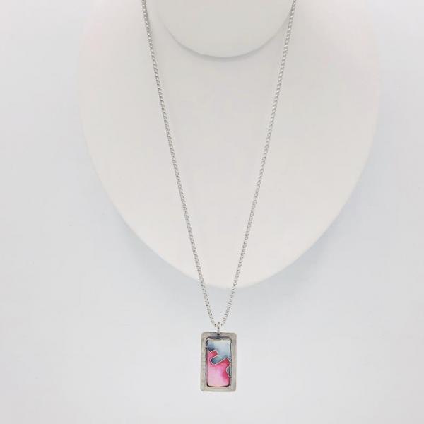 Diana Hirschhorn Modern Elegant Necklace Pink/Grey Cloisonné Enamel/Sterling Silver Contemporary, Geometric, One-of-a-Kind. Choice of chain! picture