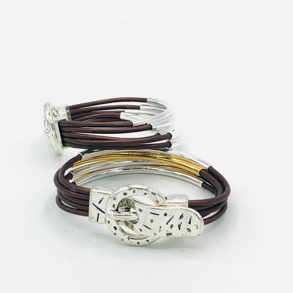 Metallic Brown Boho/Modern Artisan Leather Multi-Strand Stackable Wrap Bracelet.  Unique Magnetic Clasp. DianaHDesigns picture
