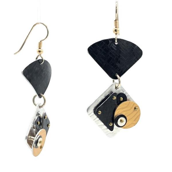 Bold, architectural, 3 dimensional, geometric modern earrings. Lightweight and one-of-a-kind. Artful Handmade Jewelry by Diana Hirschhorn! picture