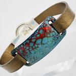 Leather Boho Magnetic Wrap Bracelet, Handmade Colorful Enamel Slide! Metallic Bronze Brown, One-of-a-Kind, Fun, Artisan Wrap DianaHDesigns!