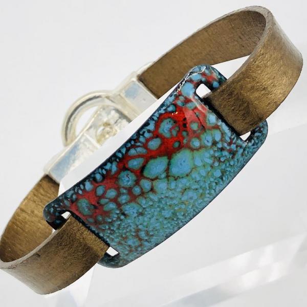 Leather Boho Magnetic Wrap Bracelet, Handmade Colorful Enamel Slide! Metallic Bronze Brown, One-of-a-Kind, Fun, Artisan Wrap DianaHDesigns! picture