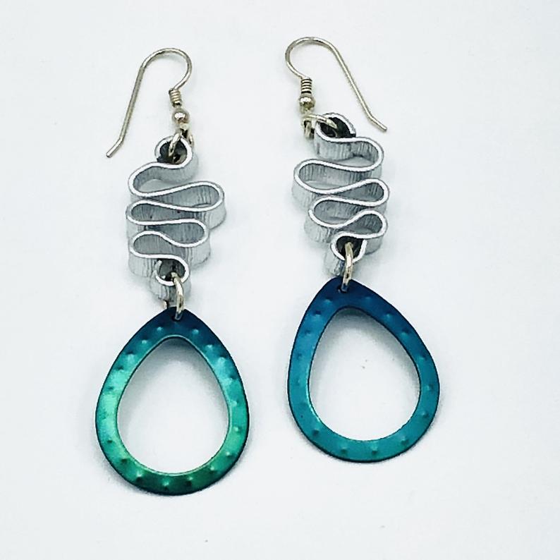 Titanium geometric statement earrings boldy contemporary, modern, fun, lightweight! Textured, one-of-a-kind, handmade, pierced dangles! picture