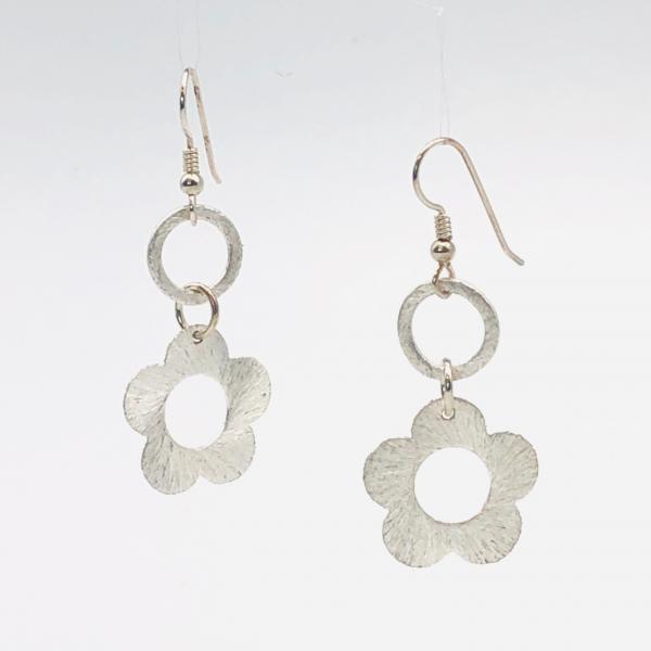 Graceful silver flower earrings. DianaHDesigns fun contemporary dangles. Lightweight, beautiful brushed plated finish, sterling ear wires! picture