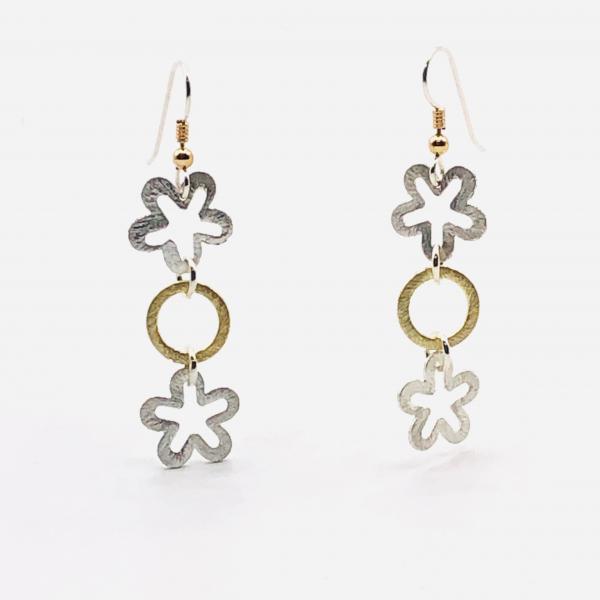 Interconnecting flower and circle dangle earrings in silver/gold, sterling silver ear wires. Elegant, sexy & lightweight. By DianaHDesigns picture