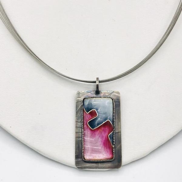 Diana Hirschhorn Modern Elegant Necklace Pink/Grey Cloisonné Enamel/Sterling Silver Contemporary, Geometric, One-of-a-Kind. Choice of chain! picture