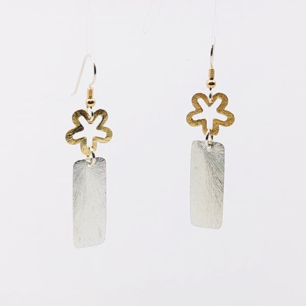 Geometric flower statement earrings. Bold, elegant in gold/silver tones. Lightweight, sexy dangles, sterling ear wires. By DianaHDesigns! picture