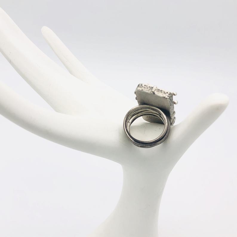 Diana Hirschhorn Artful Handmade Cosmic/Modern Bold Statement Ring! Reticulated Sterling Silver with 24K Gold and Enamel. Custom order Only picture