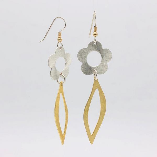 Flower Power! Fun but Sophisticated Lightweight Statement Dangle Earrings by DianaHDesigns. Contemporary two-tone with sterling ear wires. picture