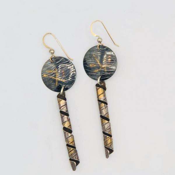 Modern, contemporary 24K gold/sterling silver industrial/architectural design earrings by DianaHDesigns. Oxidized, textured, one-of-a-kind! picture